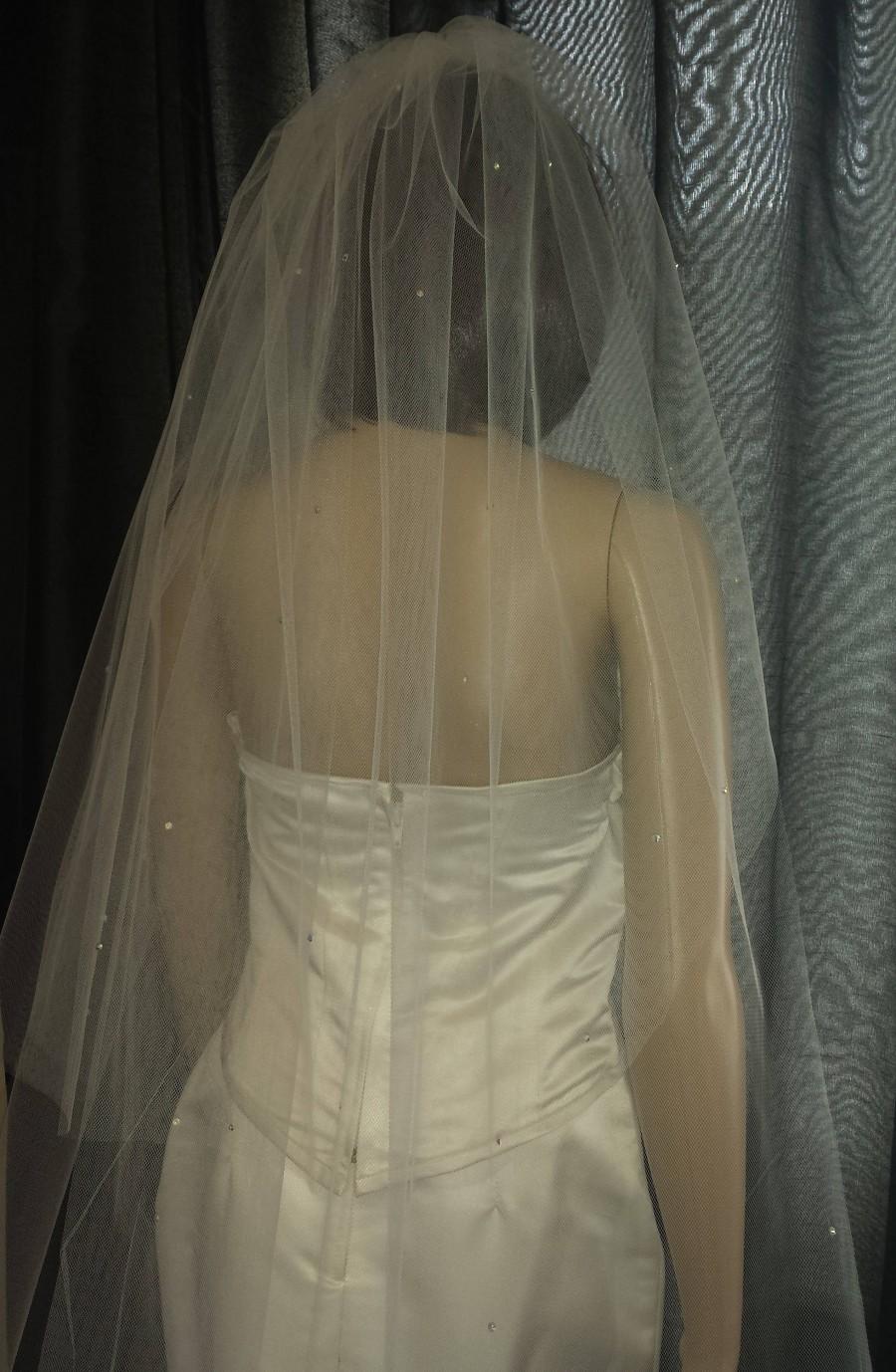 Wedding - Ivory Wedding veil cathedral length 2 tiers 30"/ 108" scattered with Diamante Rhinestones. FREE UK POSTAGE