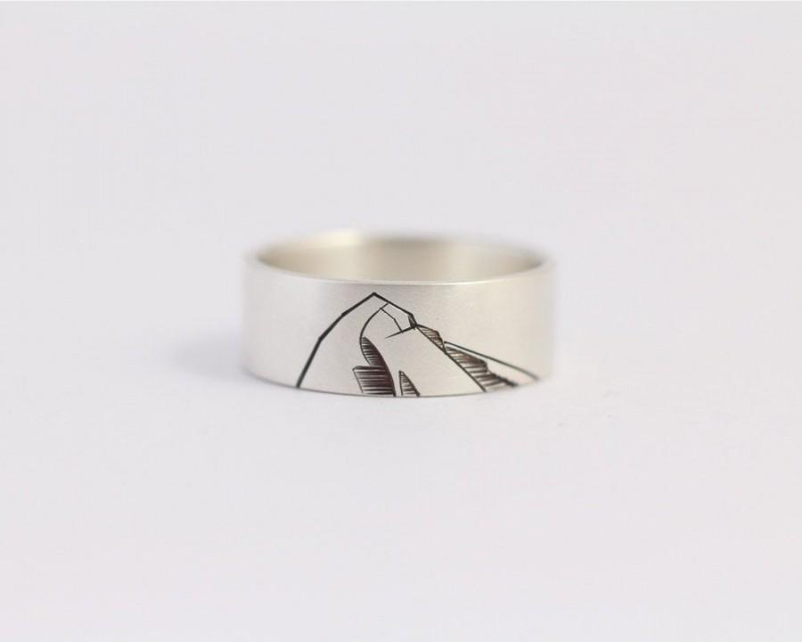 زفاف - Custom Wedding Ring, Mountain Ring, Wedding Band in Recycled Sterling Silver 8mm