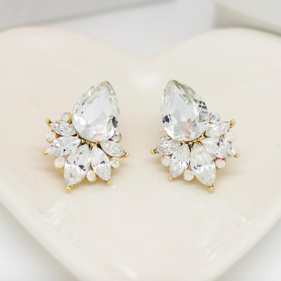 Hochzeit - Bridal Gold stud earrings, Silver crytal earrings, Swarovski crystal earrings, Bridesmaids earrings, Bridal jewelry, Wedding Jewelry
