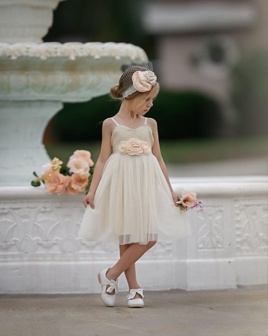 Wedding - Ivory Tulle Flower Girl Dress, Flower Girl dresses, Baby Dress, Sequin Girls Dress, Boho Beach Flower Girl Dress, Glittler Pincess Dress