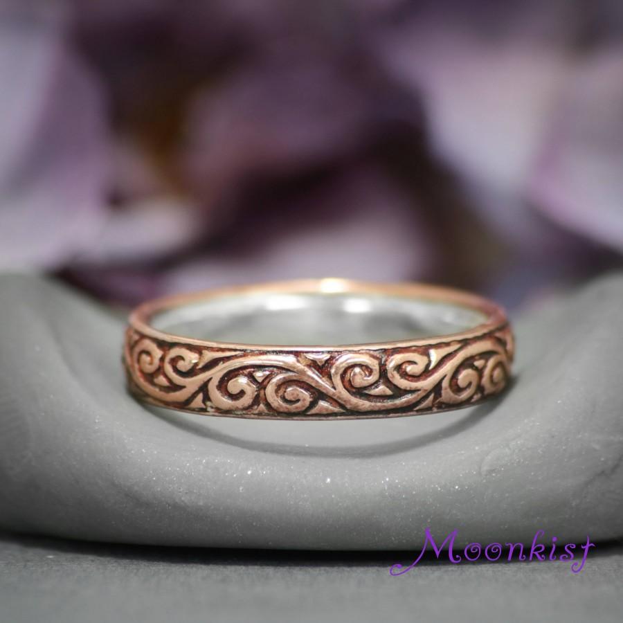 Hochzeit - Copper Ring - Copper Wedding Band - Copper Band Ring - Rustic Wedding Ring - Copper Thumb Ring for Women - Scroll Pattern Band - Boho Ring