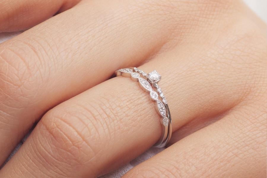 زفاف - Art Deco Pave Eternity Wedding Ring / 14K Gold Diamond Marquise Matching Band / Stacking Diamond Wedding Band / Mothers Day Gift