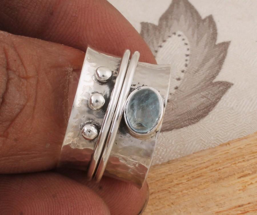 Wedding - Beautiful Aquamarine Gemstone Ring,Silver Band Ring,925-Sterling Silver Ring,Spinner Ring,Antique Silver Ring,Gift Item Ring,Thumb Ring
