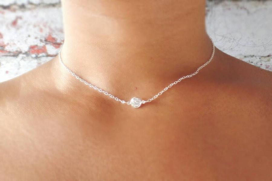 Mariage - Sterling Silver Choker - Cubic Zirconia - Choker Necklace - Crystal Choker - Dainty Necklace - Silver Choker - Chain Choker - Gift for Her