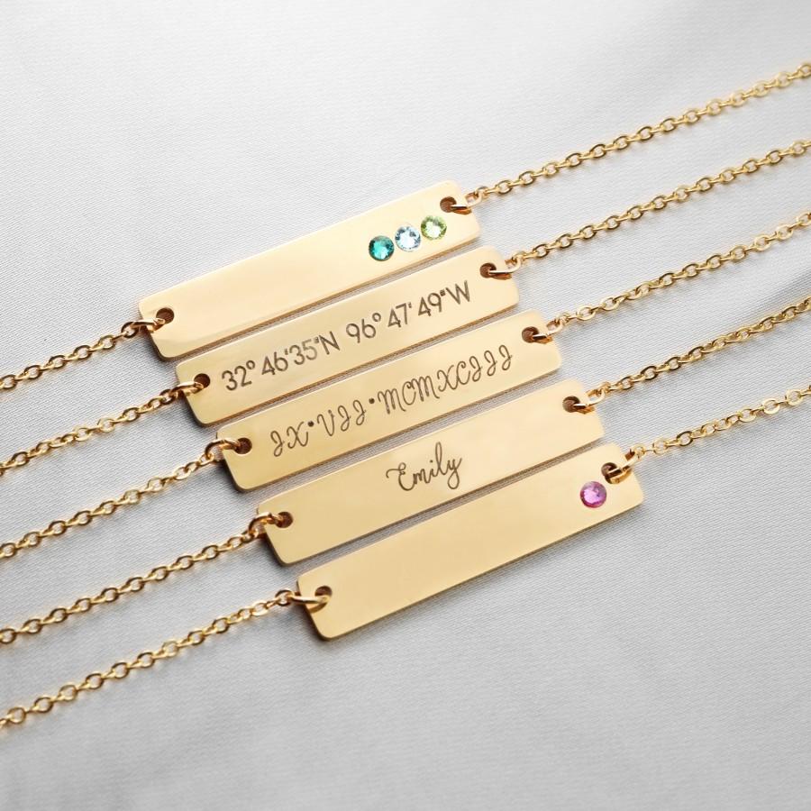 Свадьба - Birthstone Necklace Custom Gold Engraved Necklace Best Friend Necklace Coordinate Necklace Garnet Necklace Family Birthstone - 4N-RBS-G
