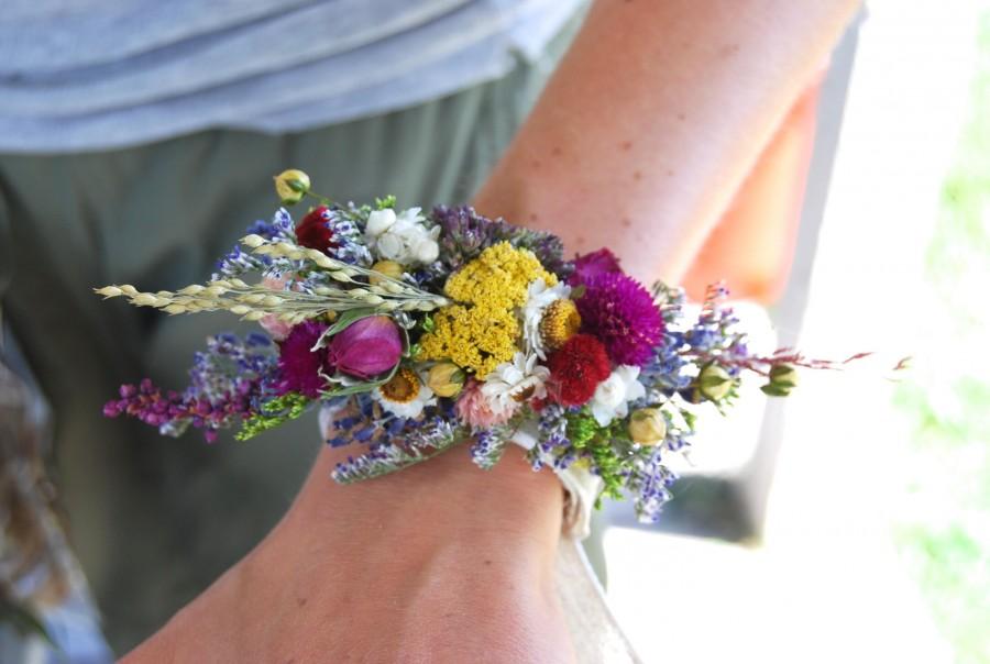Mariage - Romantic Montana Fall Wrist Corsage Boutonniere or Pin On Corsage of Multi Colored Dried Flowers, Grasses and Grains by paulajeansgarden