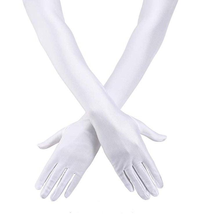 Свадьба - Women's Evening Party Gloves 21 inch Long Satin Finger Gloves White or Black