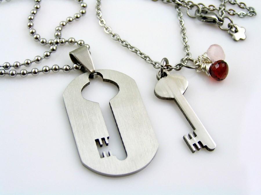 زفاف - Matching Couple Necklaces, Lock and Key Couple, Boyfriend Girlfriend Necklaces, Matching Couple Jewelry, Lock and Key Necklace, N1511