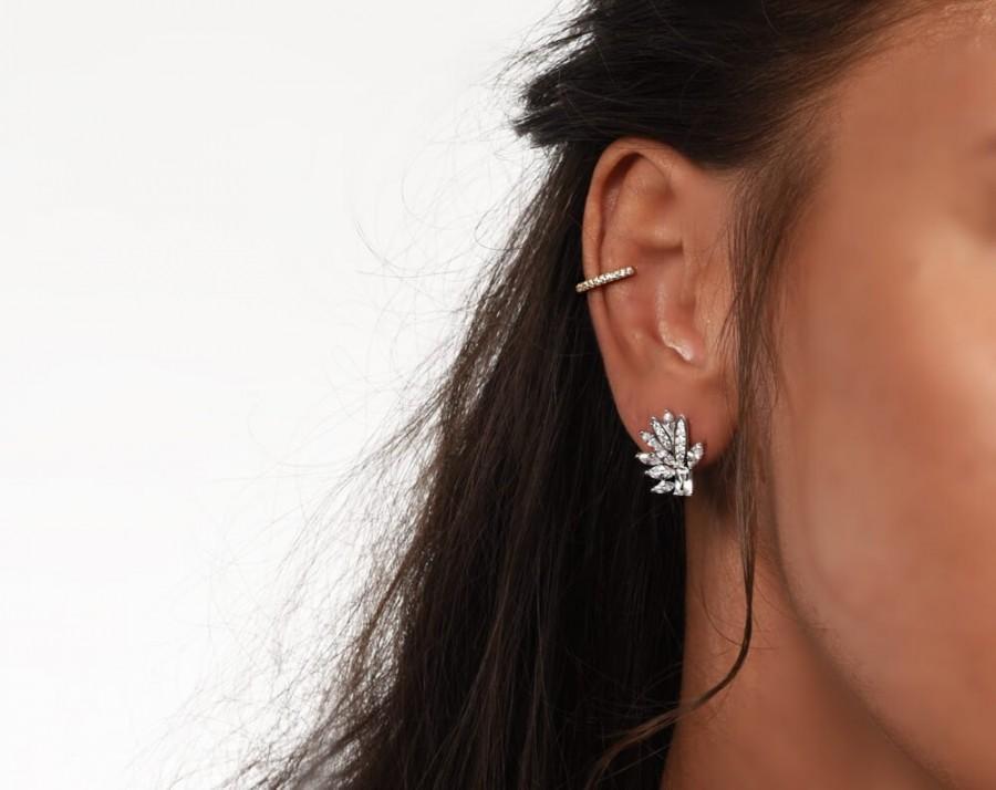 Wedding - Spike earrings, stud earrings, spike stud earrings, ear cuff, silver earrings, art deco earrings, Gift for women, earrings with spike