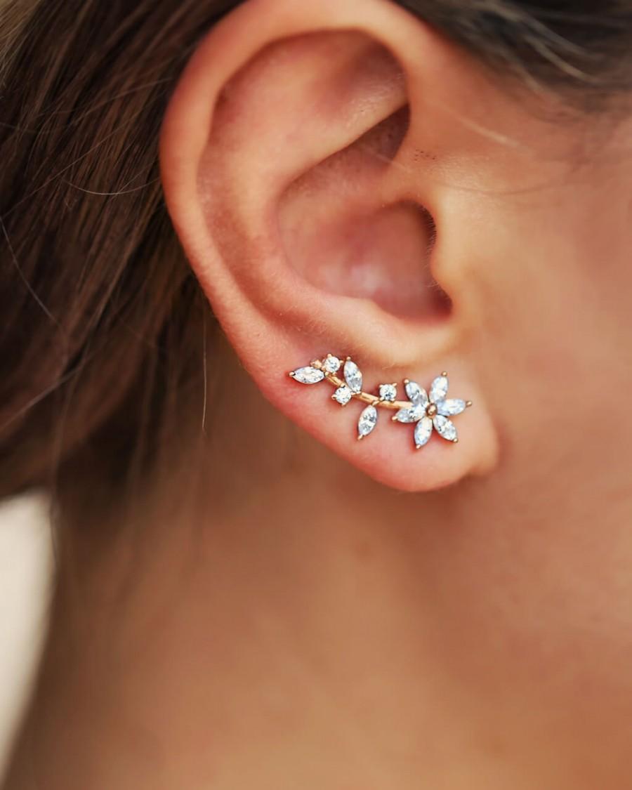 Mariage - Gold ear climbers, ear climber, bridesmaid earrings, ear wrap, ear crawler, rose gold earrings, wedding earrings, gift for women, ear cuff