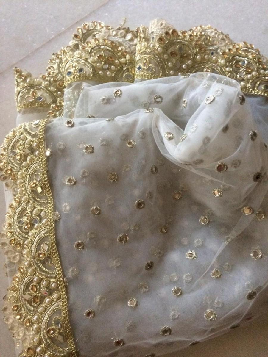Wedding - White Indian Wedding Dupatta long net embroidered scarf Punjabi dress dupattas with zari embroidery for festival chunni lehenga stole