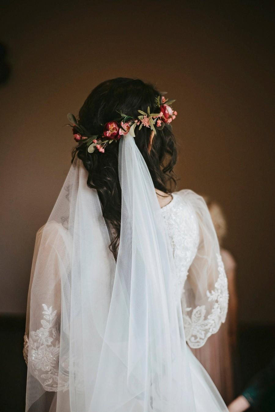زفاف - Draped Boho Bridal Veil Wedding veil, bohemian veil, Soft English tulle veil, Bridal veil wedding veil, long ivory veil, chapel drop veil