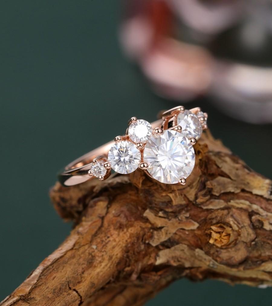 Свадьба - Rose Gold engagement ring moissanite ring Unique cluster engagement ring ring vintage Jewelry wedding ring women Anniversary gift for her