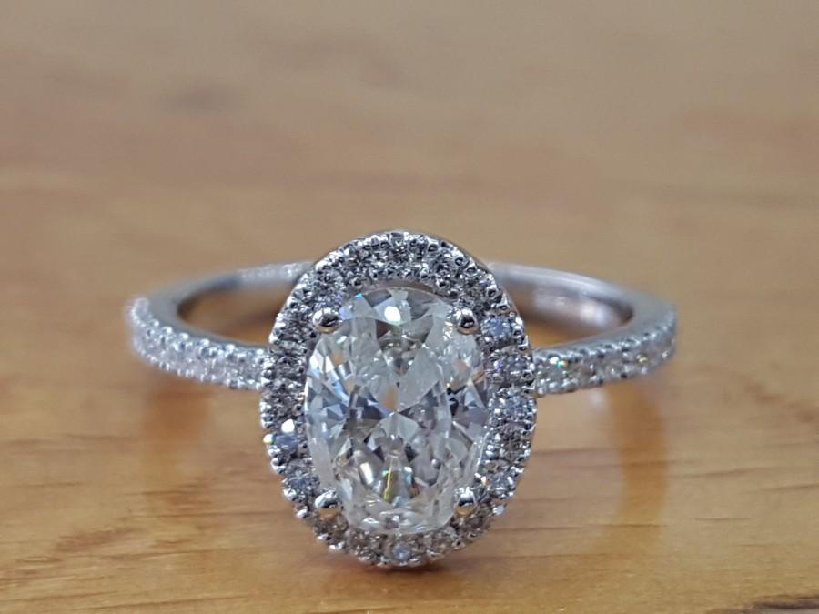 Hochzeit - 1 3/4 Carat Oval Diamond Engagement Ring, Oval Halo Diamond Ring, Oval Shape Art Deco Ring , Oval Diamond Ring. Halo Promise Ring White Gold