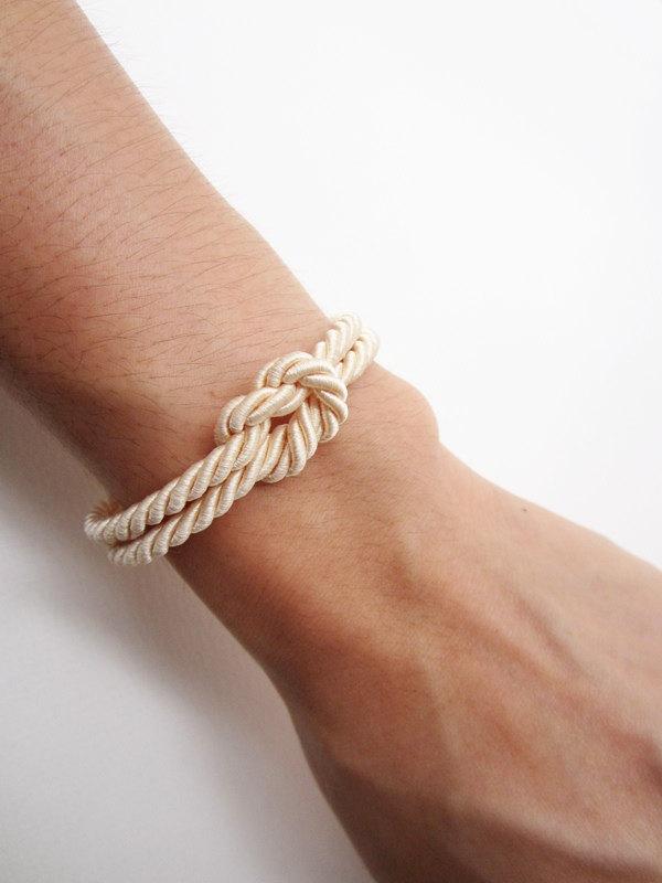 زفاف - knot bracelet,sailor bracelet,nautical bracelet nautical jewelry in cream,frienship bracelet, anniversary gift, beach wedding favors