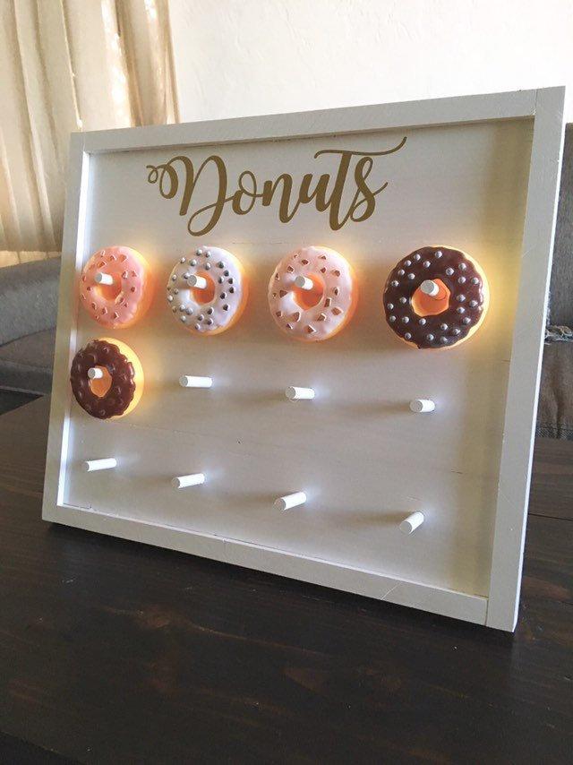 Hochzeit - Donut wall ~ holds 12 or 24 doughnuts ~ Donut Bar ~ dessert table decor ~ donut stand ~ donut display ~ wooden board ~ custom options