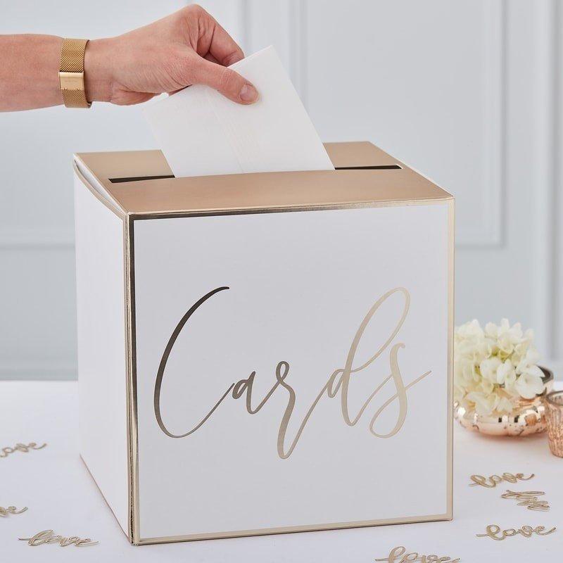 Wedding - White and Gold Wedding Card Holder Post Box