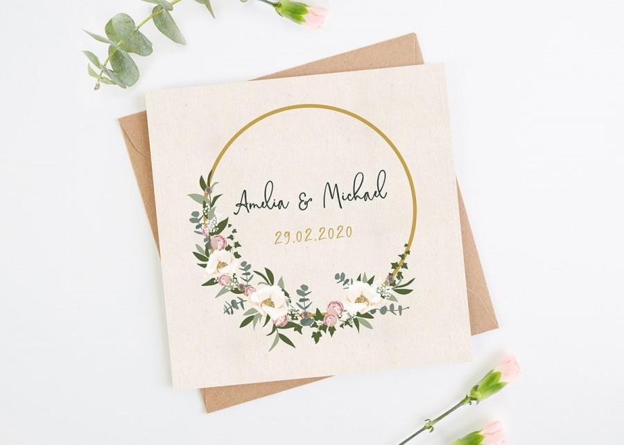Wedding - Wedding Invitation,  Floral Hoop Folded wedding Invitation