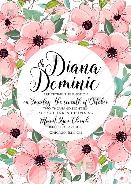 Свадьба - Pink anemone wedding invitation floral poppy greenery PDF 5x7 in online maker