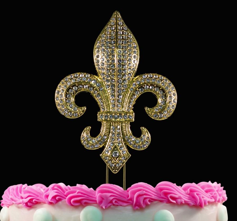 Mariage - Fleur De Lis Cake Toppers Bling Cake Topper Weddings Mardi Gras Party Large Silver or Gold