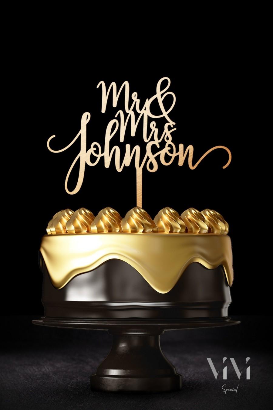 Свадьба - Customized Acrylic Elegant Cake Mr&Mrs Name Rustic Glitter Wedding Metallic Fancy Gold Personalized Wood Topper