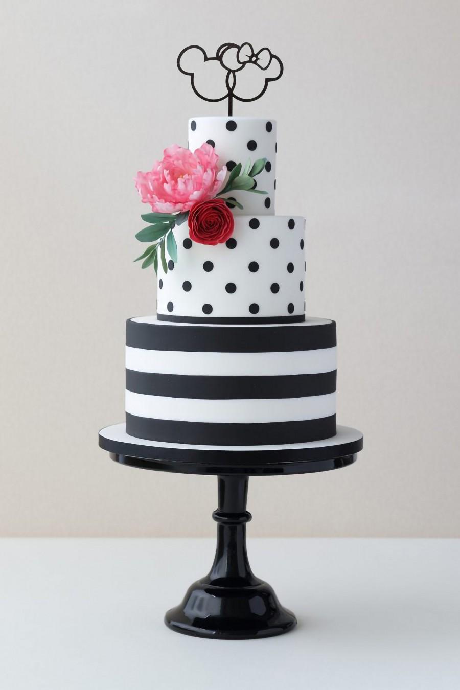 زفاف - Mickey and Minnie Ears - Cake Topper for Wedding, Anniversary - Custom, Personalized - Any Color, Glitter, Mirror