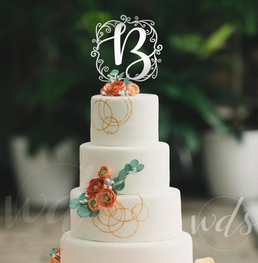 Wedding - Wedding Cake topper monogram letter 6in. vintage script custom cake topper, bling wedding initials - Wedding Day Studio - FREE Shipping!