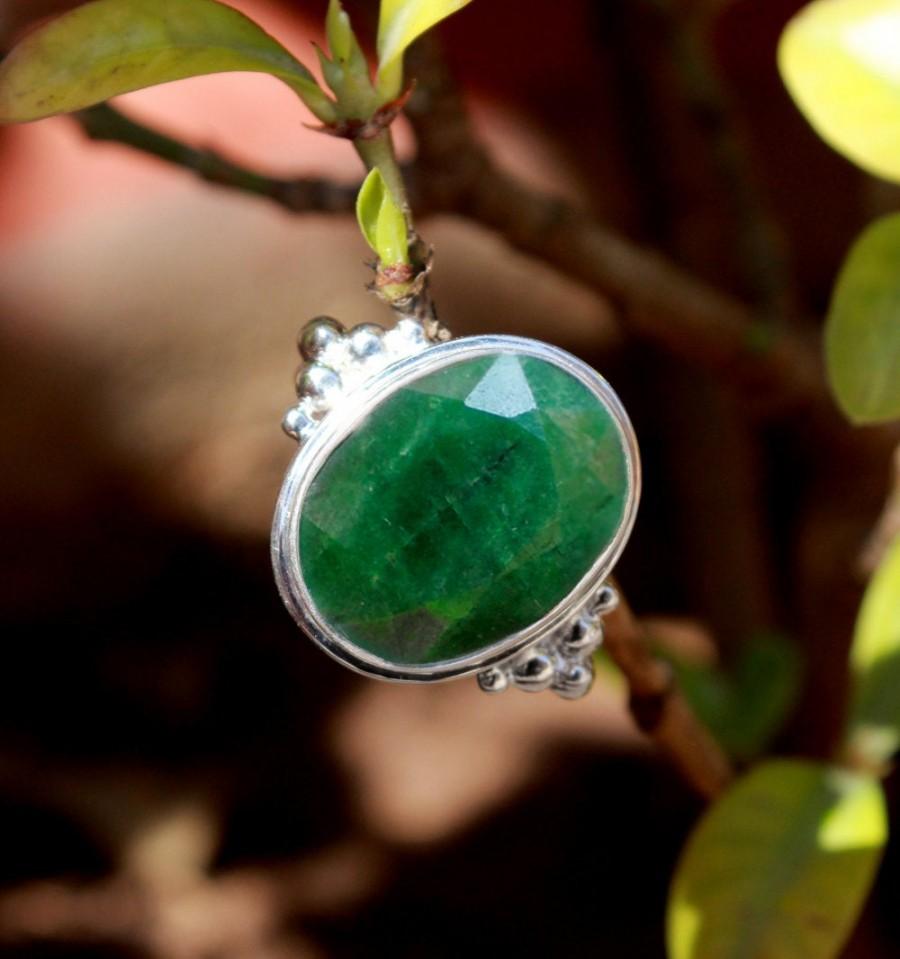 زفاف - Solitaire ring,Statement Emerald ring,solid 925 sterling silver Handmade jewelry,Engagement ring,Birthday Gift,Anniversary Present ETR039
