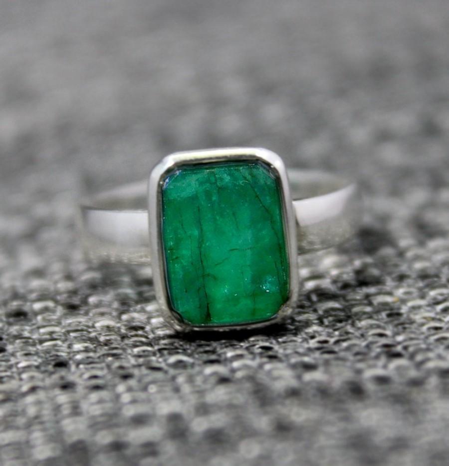 زفاف - Emerald Solitaire Ring,Natural Emerald Ring for men & women,solid sterling 925 silver jewelry,Engagement Ring,Lovely Anniversary Ring,ETR047