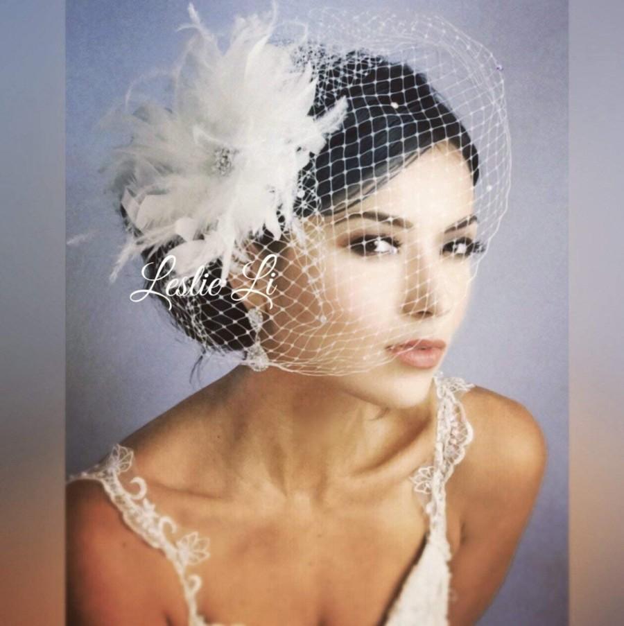 Hochzeit - Leslie Li Women's Vintage Crystal Fascinator Clip & Large Birdcage Veil One Size IVORY 27-F71