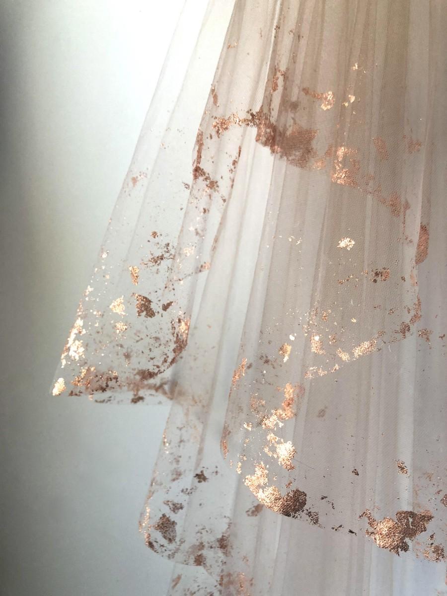 زفاف - ROSE GOLD Metallic Flaked Bridal Veil - Hera by Cleo and Clementine