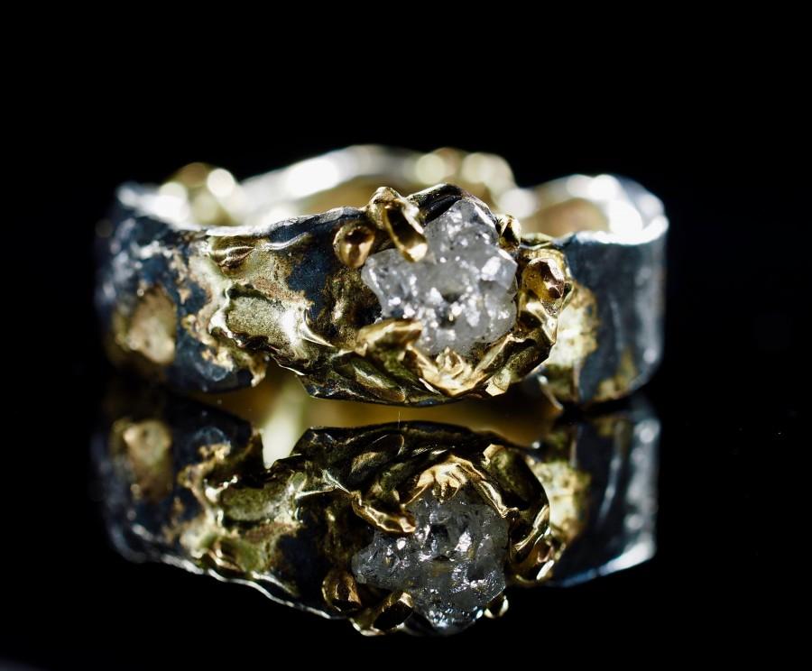 زفاف - Raw Diamond Engagement Ring With Destroyed Wedding Band