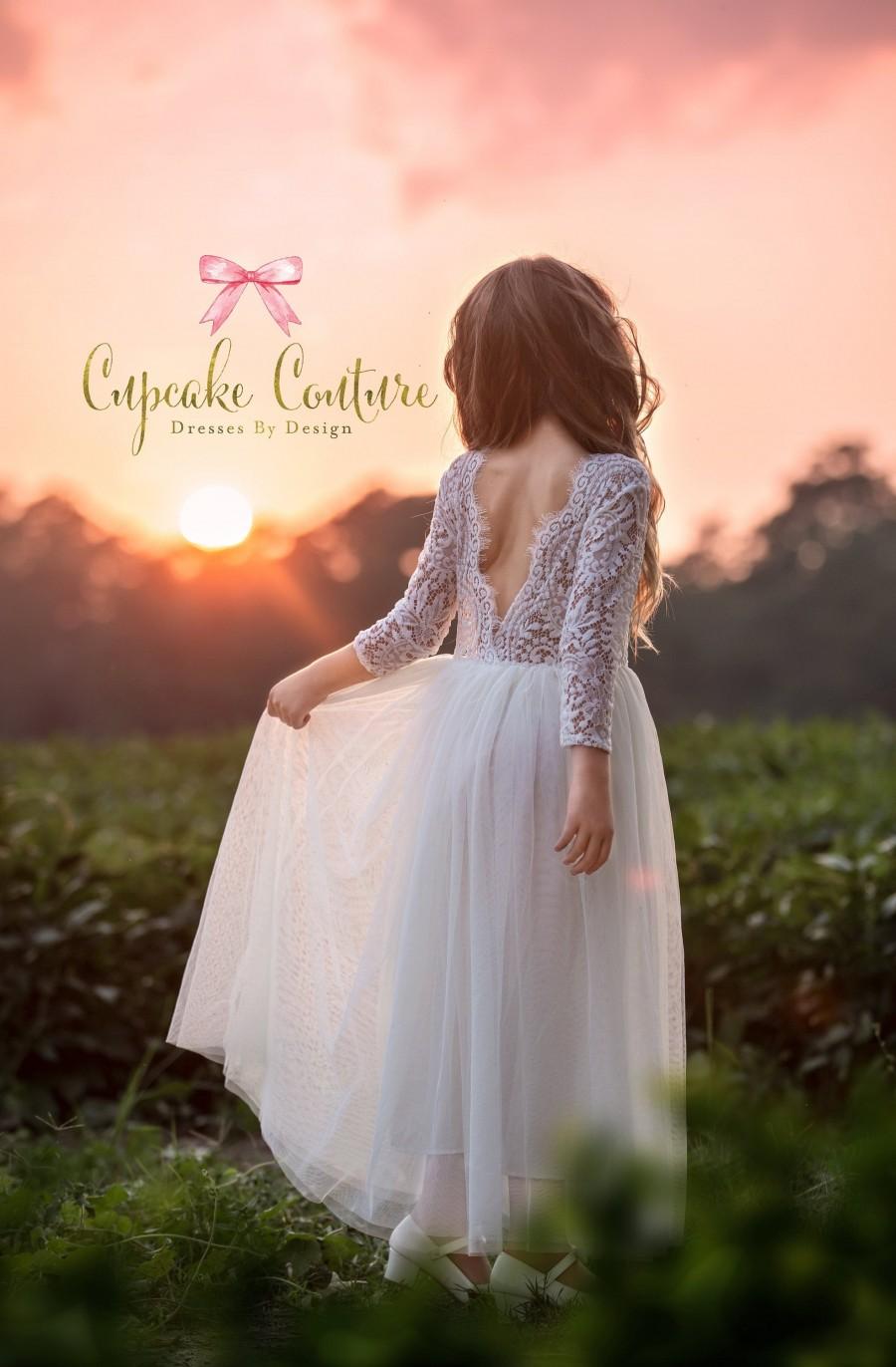 Hochzeit - Ivory flower girl dress, toddler flower girl dress, tulle flower girl dress, long sleeve flower girl dress, flower girl dress