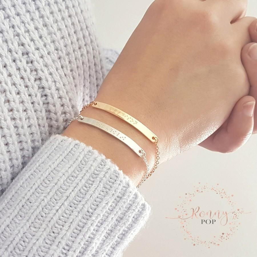 Mariage - Engraved Dainty Bar Braille Bracelet Braille Alphabet Name Jewelry Personalized Gift Best Friend Gift Customized Bracelet Sister Gift -H40