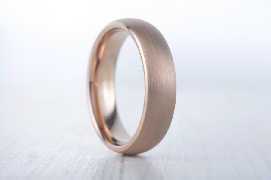 Wedding - 6mm wide 14K Rose Gold and Brushed Titanium Wedding ring band for men and women