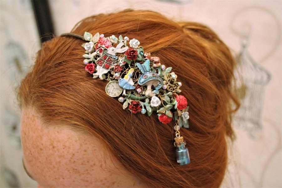 Wedding - Alice in Wonderland Bridal Hairband, wedding hair accessories, bridal hair accessories, Kitsch Hairband, Fairy Tale Bride