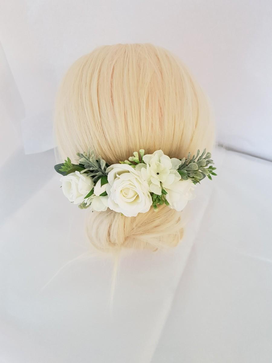 زفاف - Artificial white floral bridal hairpieces-Veil hair accessories-Bridal hair comb-Country style ivory headpieces-White flower hair comb
