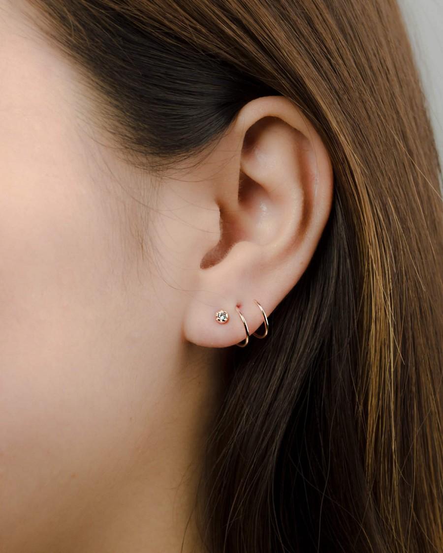 Свадьба - Zirconia Spiral Earrings- Two Hole Earrings- Double Hoop Earrings- Birthstone Earrings- Minimal Earrings- Double Piercing Earrings EAR152WCZ