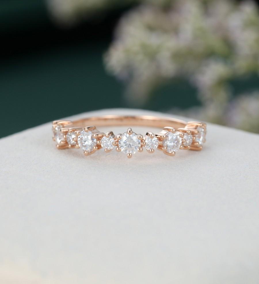 Mariage - Moissanite wedding band women rose gold vintage wedding band stacking matching ring Delicate eternity band Anniversary Gift for her Unique
