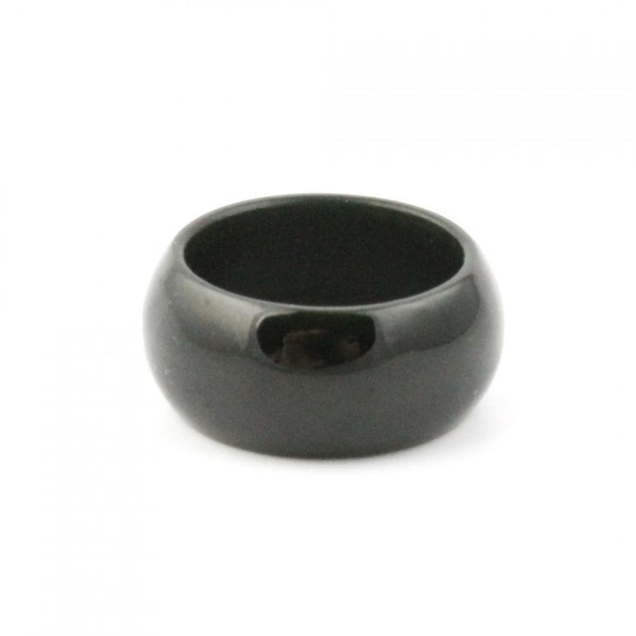 Wedding - Black Nephrite Jade Wide Band Ring, 10mm