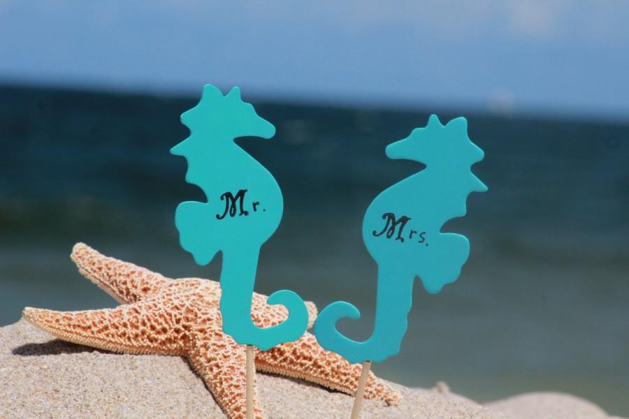Mariage - Mr and Mrs Seahorse Wedding Cake Topper- Beach wedding - Bride and Groom - Rustic Country Chic Wedding