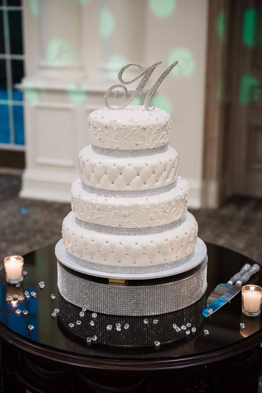 Hochzeit - Beautiful Swarovski Crystal Rhinestone Bling Monogram Initial 5" 6" Custom Wedding Sweet 16 Cake Toppers-Choose Letter, Size, Font & Color