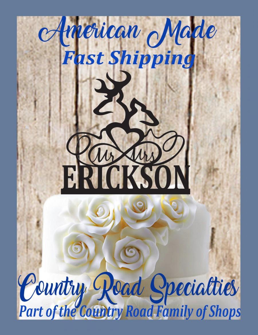 Wedding - Buck and Doe Heart and Infinity Silhouette Mr And Mrs Surname Wedding Cake Topper #CTG010 Made In USA