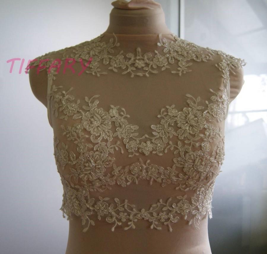 زفاف - Wedding bolero, top, jacket of alencon lace with beads and tulle ,sleeveless . Romance bridal bolero NORA 1