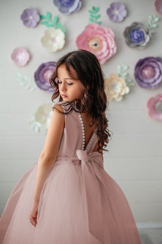 Mariage - Dusty rose girls dress,Princess dress toddler,Blush flower girl dress,Girls pink dress,Flower girl dress,Baby girl dresses,Girls party dress