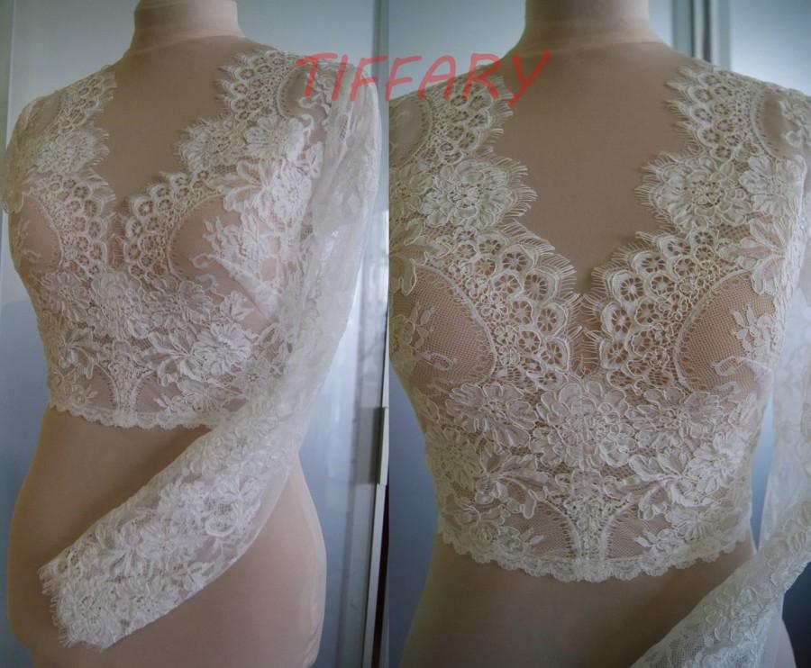 Mariage - Wedding top,bolero jacket of lace alencon, sleeves, . Unique, Exclusive Romantic, bridal bolero EMMA 1