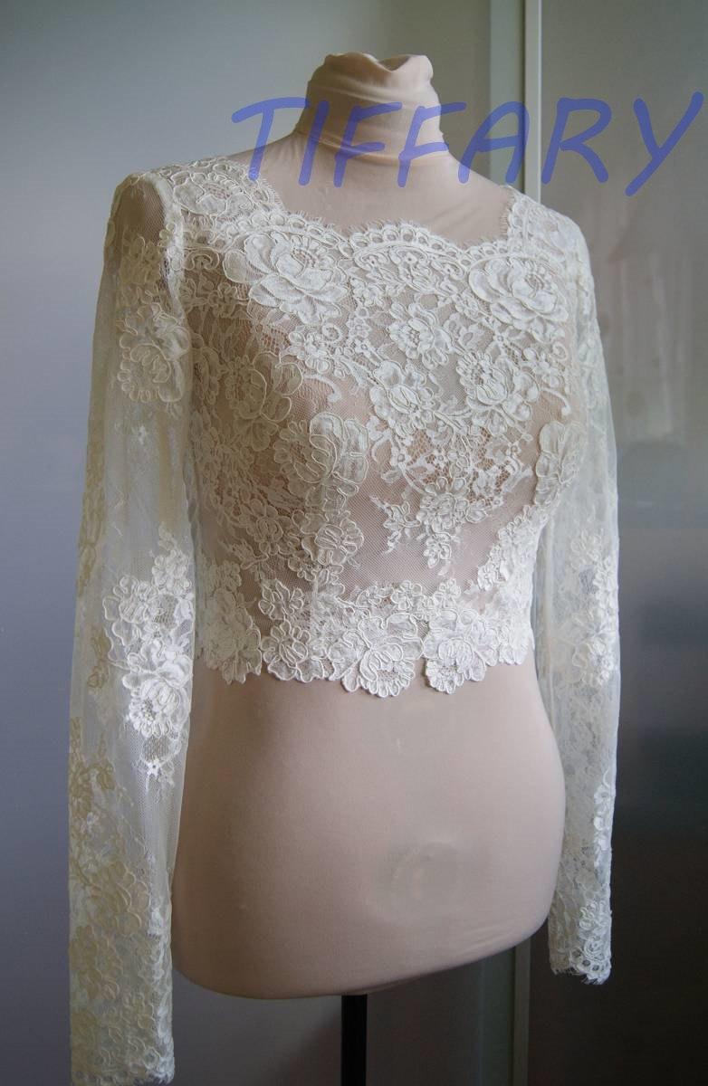Свадьба - Wedding bolero, top, jacket of lace alencon, sleeve long or 3/4, front of a full,  . Romance bridal lace bolero KARINA 2
