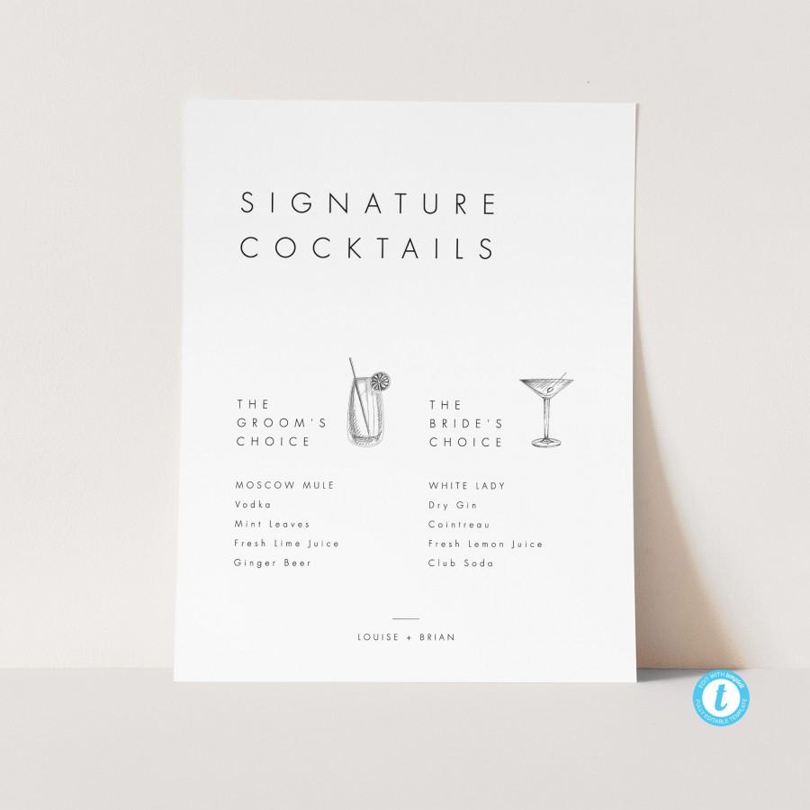 Wedding - Signature Cocktails Sign Template Download Minimalist Wedding Bar Sign Modern Sign Signature Drink Printable Sign Templett 21