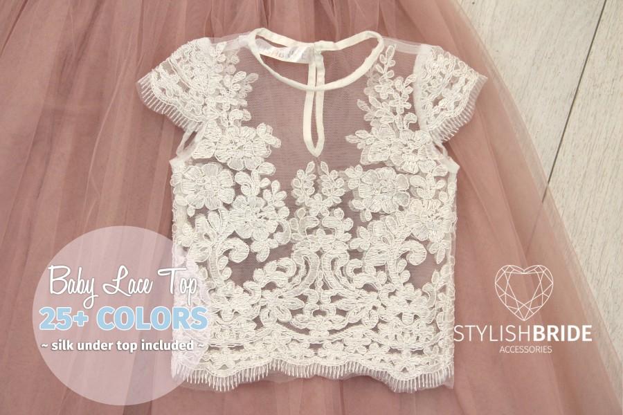 زفاف - Little Lace Mary Top for Flower Girl, Baby Lace Crop Top Cup Sleeve more then 25 colors, flower girl blouse