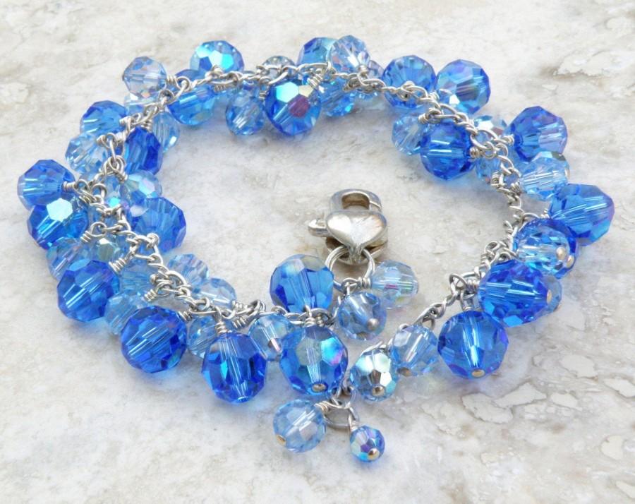 زفاف - Chunky Sapphire Bracelet, Swarovski Crystal, Sterling Silver, Royal Blue Wedding Jewelry Mother of Bride Bracelet, September Birthday Gift